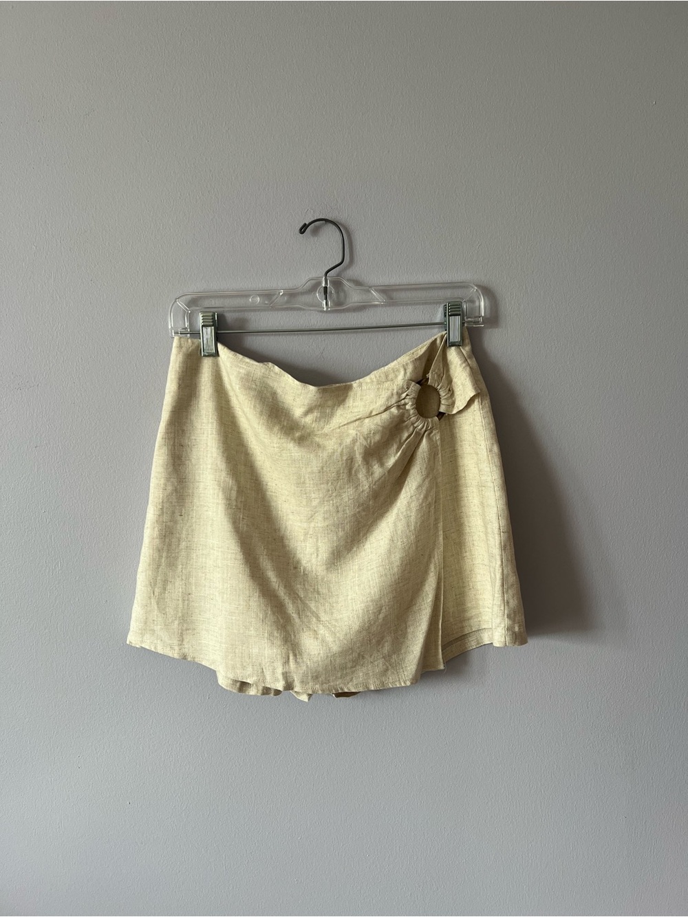 Altar'd State Light Cream Wrap Mini Skort with Ring Accent
